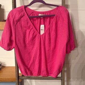 LOFT Women's Bright Pink Textured Blouse